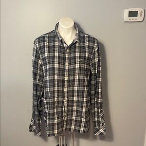 LACOSTE LIVE Mens CH1304 Check Flannel Shirt. Size 44. Black and white plaid